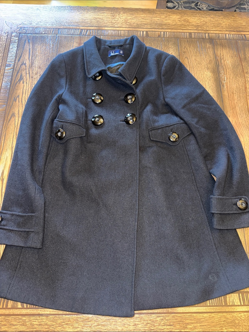 Fred Perry Black Double-Breasted Pea Coat 2010